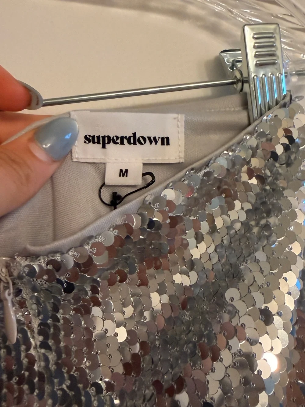 NWTS Silver Sequin Mini Skirt Super Down